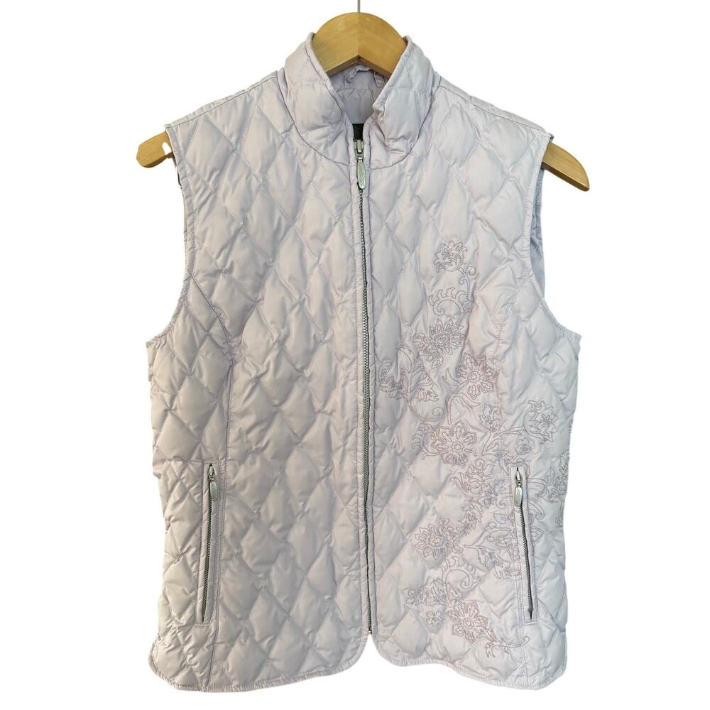 Eddie Bauer Lilac Premium Goose Down-Insulated Quilted Puffer Zip Vest Floral-M